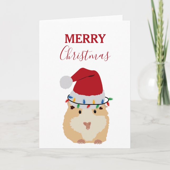 Tarjeta Navidades de Cute Hamster Funny Animal Santa Hat (Anverso)