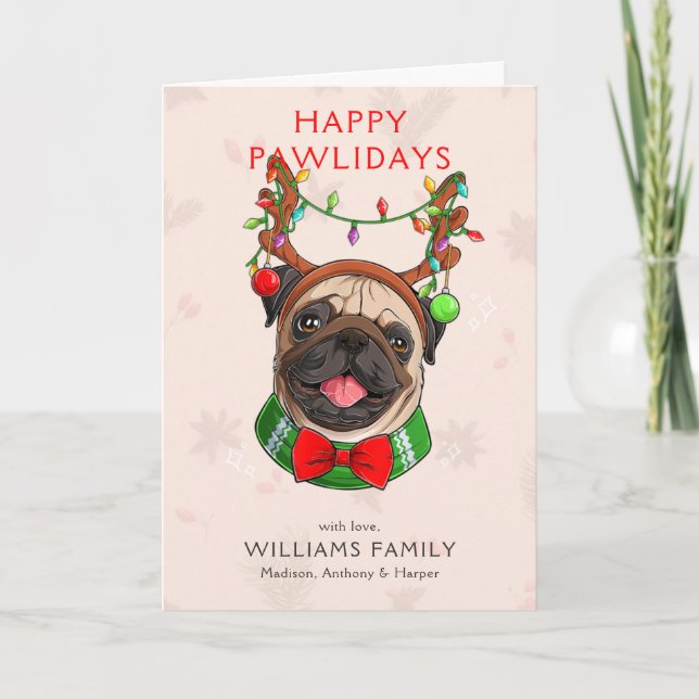 Tarjeta Navidades de Cute Pug (Anverso)