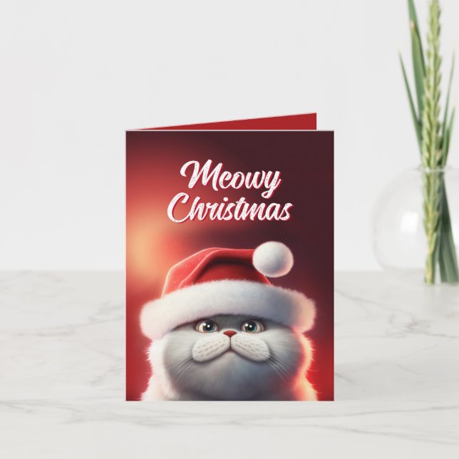 Tarjeta Navidades de Cute Santa Cat Meowy (Anverso)