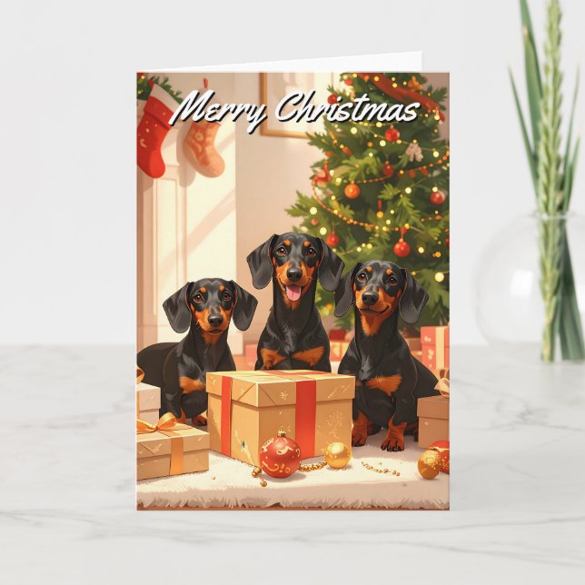 Tarjeta Navidades de Dachshund (Anverso)