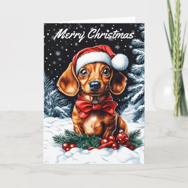 Tarjeta Navidades de Dachshund (Anverso)