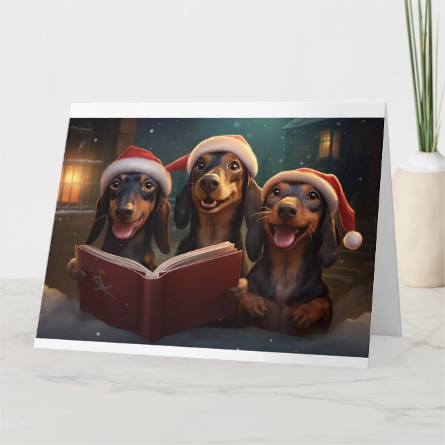Tarjeta Navidades de Dachshund alarman feriado (Anverso)