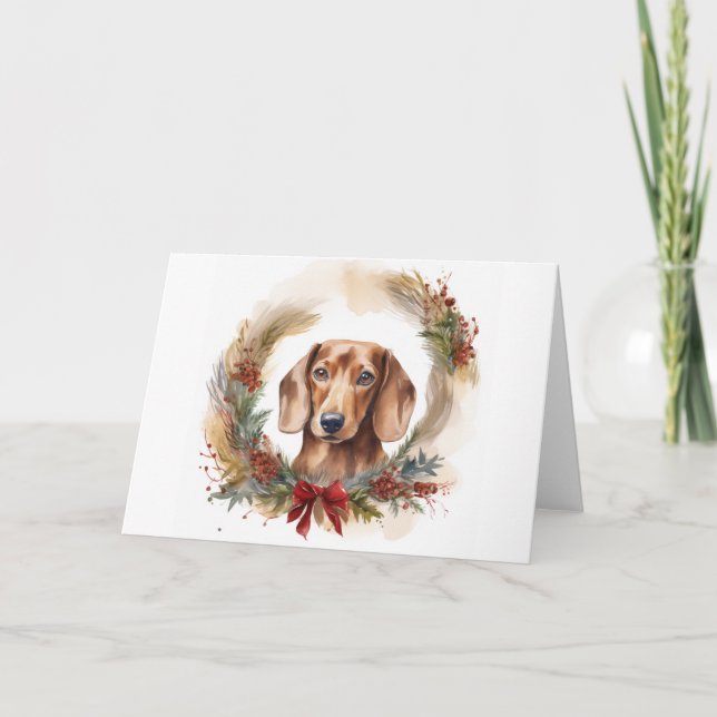 Tarjeta Navidades de Dachshund en un grupo festivo (Anverso)