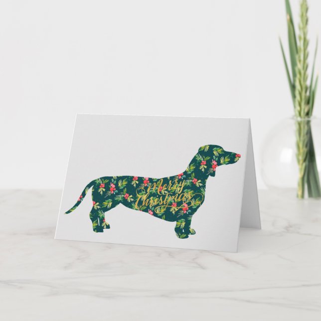 Tarjeta Navidades de Dachshund Holly Jolly (Anverso)
