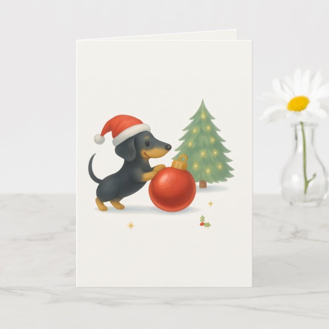 Tarjeta Navidades de Dachshund personalizables (Planta pequeña)