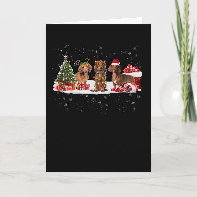 Tarjeta navidades de dachshund regalan luces para ella (Anverso)