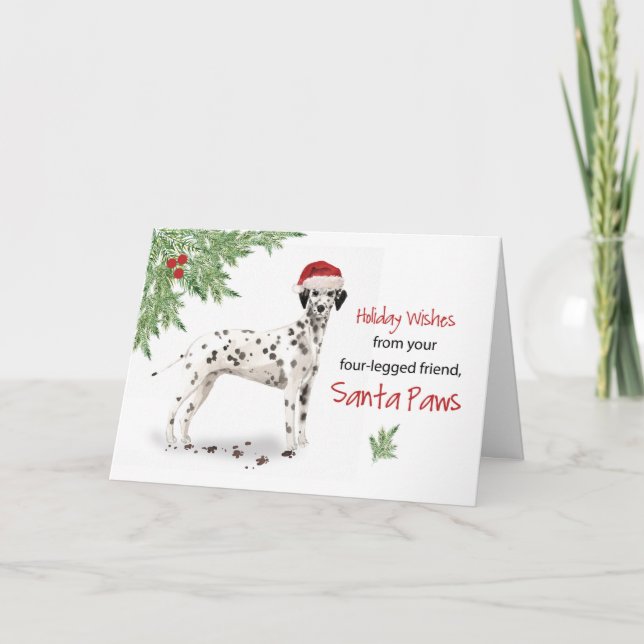 Tarjeta Navidades de dalmación de perro en el gracioso San (Anverso)
