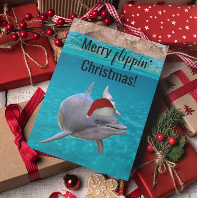 Tarjeta Navidades de delfines oceánicos Santa (Subido por el creador)