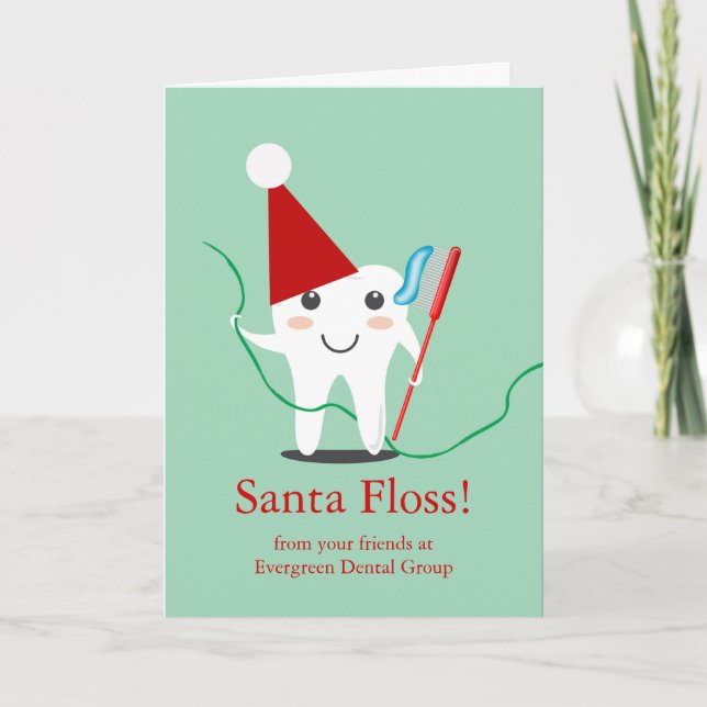 Tarjeta Navidades de Dental Office, Business Santa Floss (Anverso)
