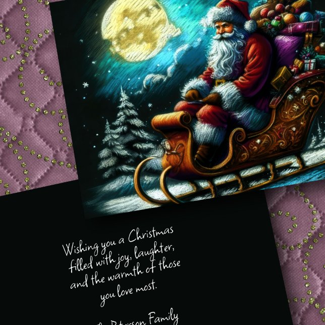 Tarjeta Navidades de dibujo de Pastel duro Santa en Sleigh (Subido por el creador)