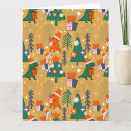 Tarjeta Navidades de dinosaurios Fiesta Amarillo