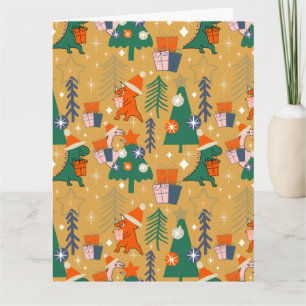 Tarjeta Navidades de dinosaurios Fiesta Amarillo
