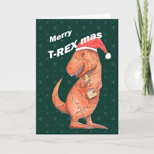 Tarjeta Navidades de dinosaurios Funny T-Rex alteración fe (Anverso)
