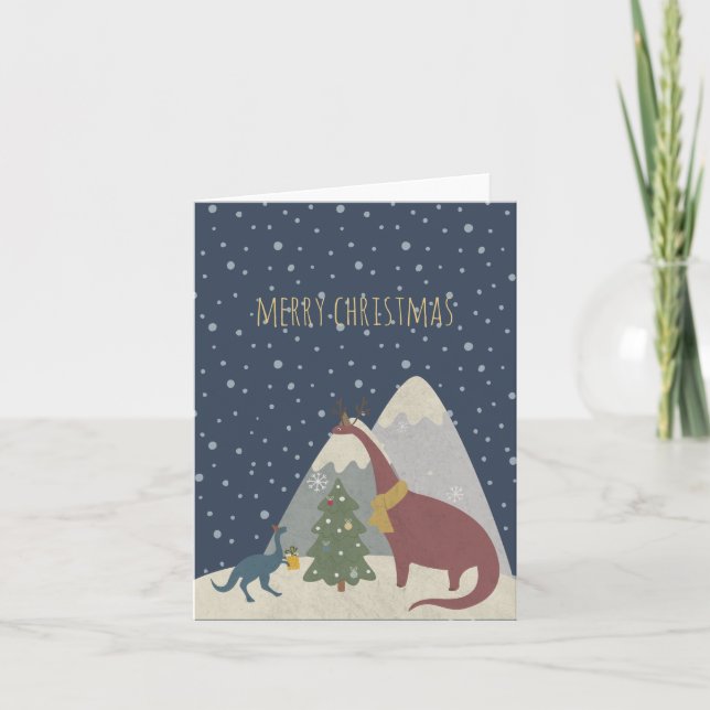 Tarjeta Navidades de dinosaurios personalizables (Anverso)