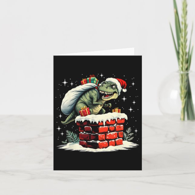 Tarjeta Navidades de Dinosaurios Santa Xmas (Anverso)