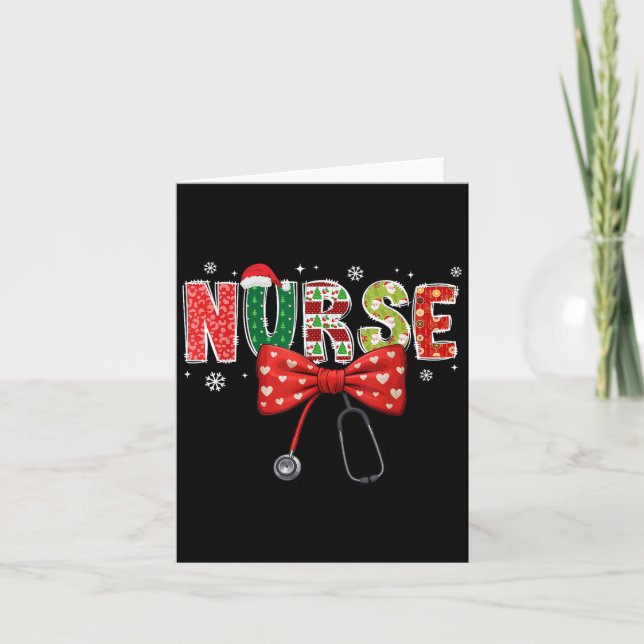 Tarjeta Navidades de enfermería de Navidad Stethoscope San (Anverso)