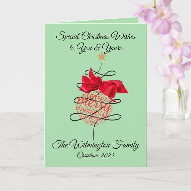 Tarjeta Navidades de familia bauble festivo doblado (Orquídea)