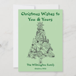 Tarjeta Navidades de familia de árboles verdes festivos