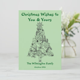 Tarjeta Navidades de familia de árboles verdes festivos