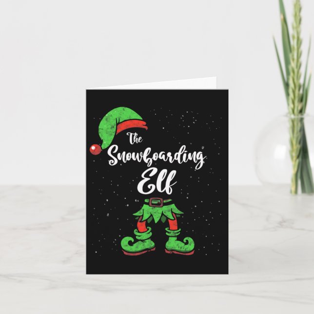 Tarjeta Navidades de familia de Snowboard Elf Matando a Pa (Anverso)
