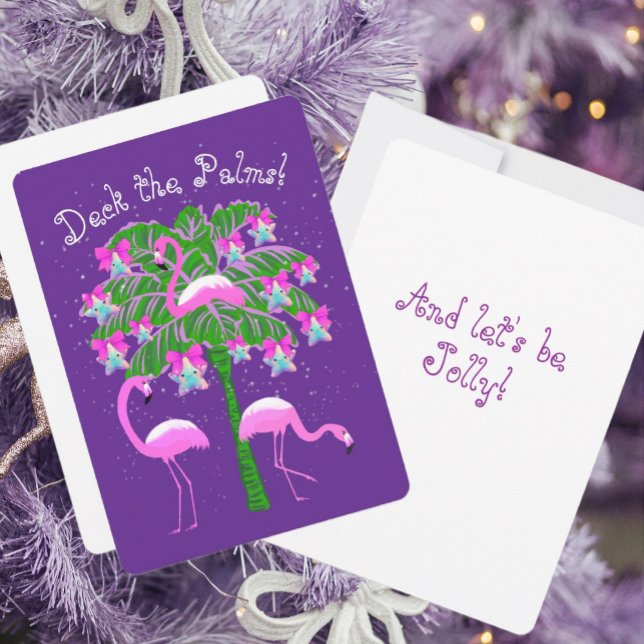 Tarjeta Navidades de flamencos rosados Palm Tree Personali (Subido por el creador)