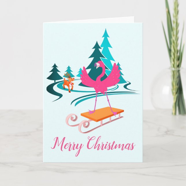 Tarjeta Navidades de Flamingo Winter Wonderland (Anverso)