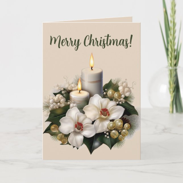 Tarjeta Navidades de Flores y cuentas de velas editables (Anverso)