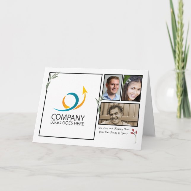 Tarjeta Navidades de fotografía con el logotipo "Business  (Anverso)