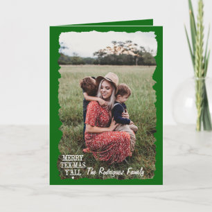 Tarjeta Navidades de fotografía de Emerald Green Merry Tex