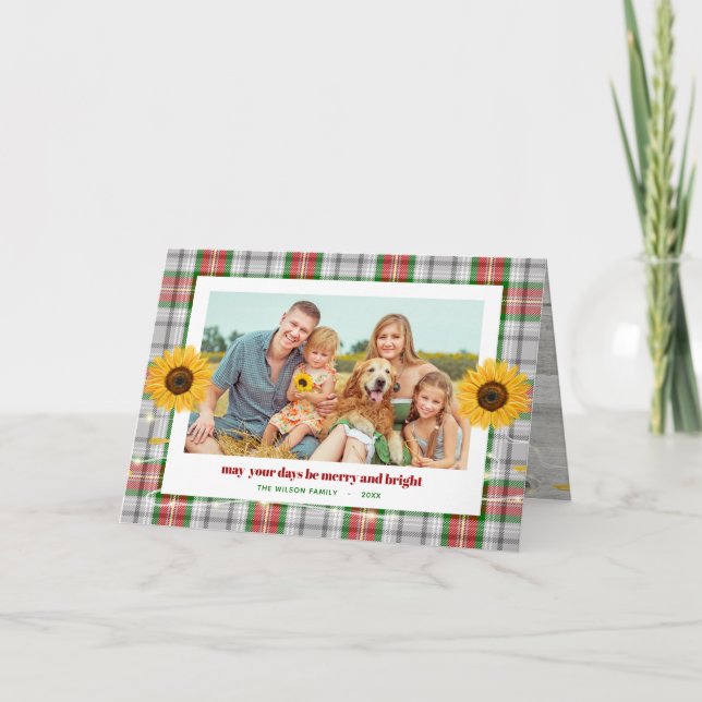 Tarjeta Navidades de fotografía de la familia Rustic Plaid (Anverso)