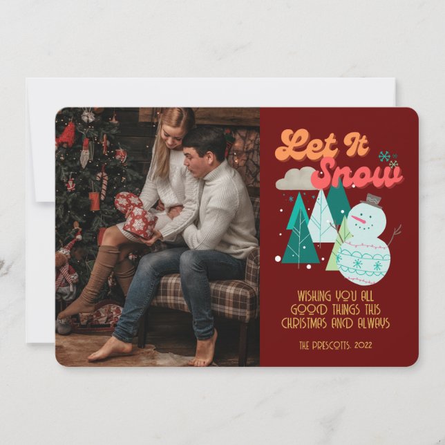 Tarjeta Navidades de fotografía de Retro Groovy dejan que  (Anverso)