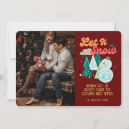 Tarjeta Navidades de fotografía de Retro Groovy dejan que