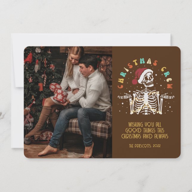 Tarjeta Navidades de fotografía de Retro Groovy Skeleton C (Anverso)