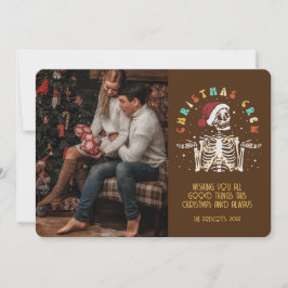 Tarjeta Navidades de fotografía de Retro Groovy Skeleton C