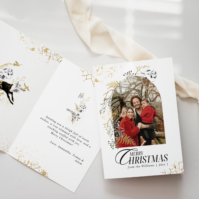 Tarjeta Navidades de fotografía del Boho Arch con flores d (Subido por el creador)