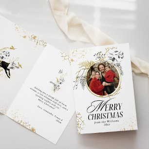 Tarjeta Navidades de fotografía del Boho Arch con flores d