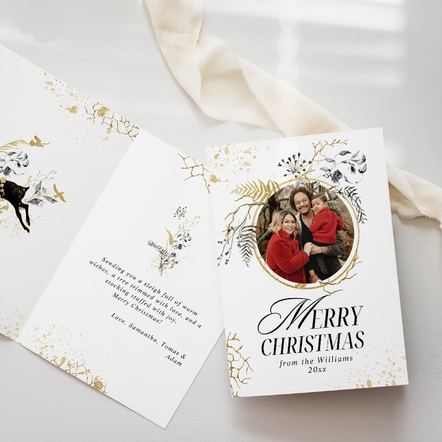 Tarjeta Navidades de fotografía del Boho Arch con flores d (Subido por el creador)