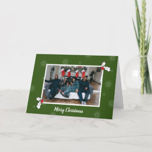 Tarjeta Navidades de fotografía digital Green 2 Holly Berr