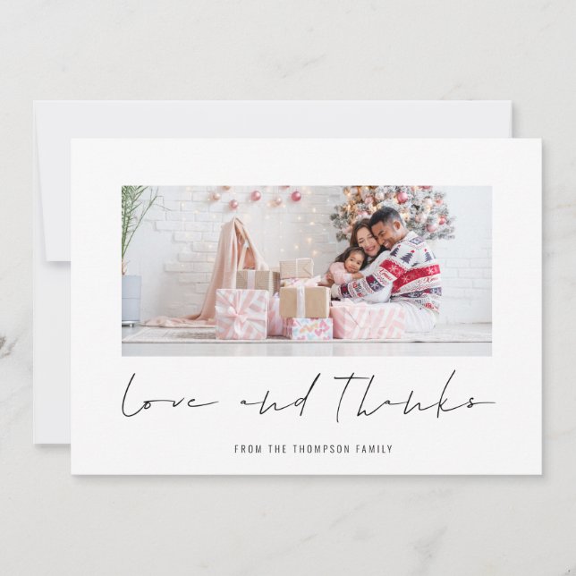 Tarjeta Navidades de fotografía modernos aman y agradecen (Anverso)
