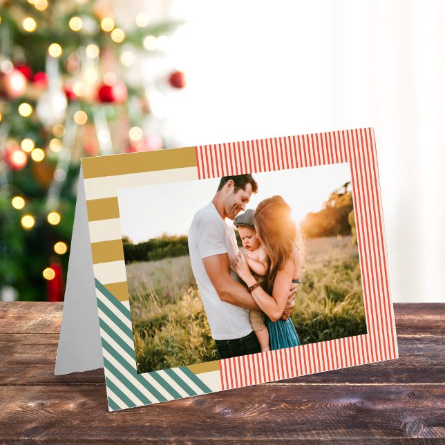 Tarjeta Navidades de fotografía modernos de franjas mixtas (Subido por el creador)