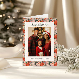 Tarjeta Navidades de fotografía rosada moderna de Poinsett