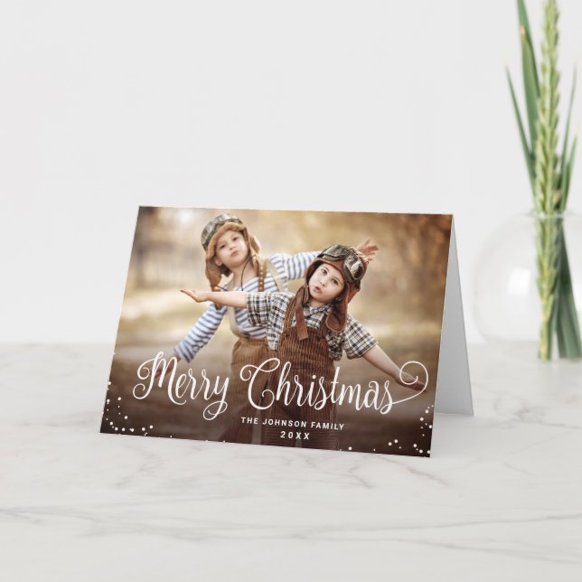 Tarjeta Navidades de fotos de vacaciones felices y moderna (Anverso)