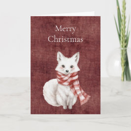 Tarjeta Navidades de Fox en Red Faux Linen (lino)