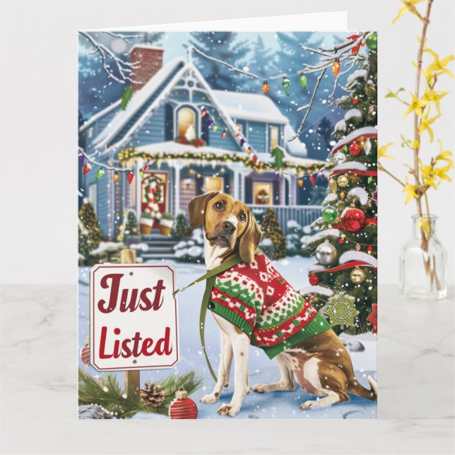 Tarjeta Navidades de Foxhound Festious Humor Realtor (flor amarilla)