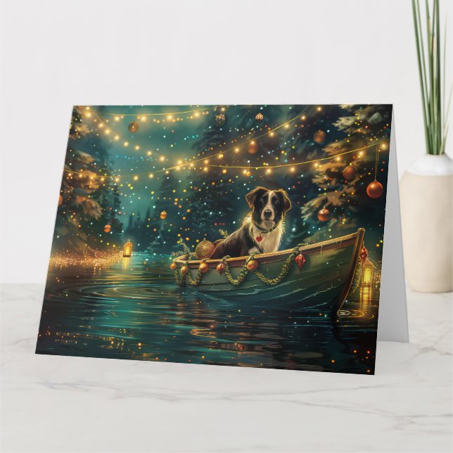 Tarjeta Navidades de Frontera Collie Voyage festivo (Anverso)