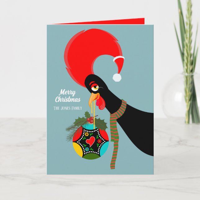 Tarjeta Navidades de gallos portugueses holly bauble (Anverso)