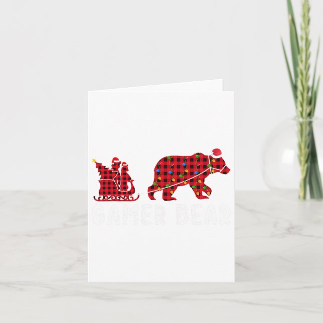 Tarjeta Navidades de gamer Bear Sleigh Familia Coincidiend (Anverso)