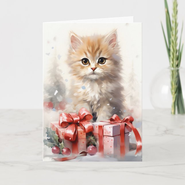 Tarjeta Navidades de gatitos blancos y Naranjas saludando (Anverso)
