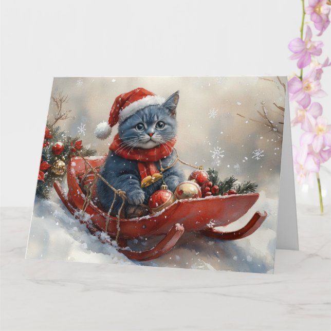 Tarjeta Navidades de gato azul oriental con manchas que la (Orquídea)