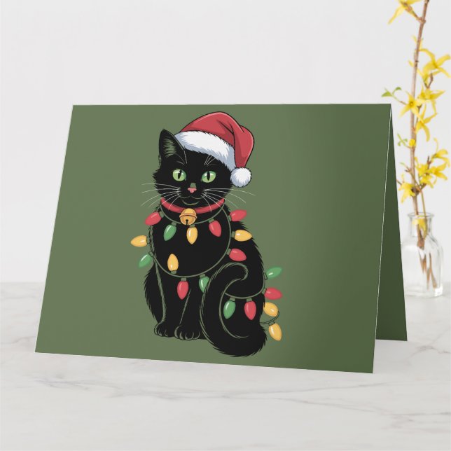 Tarjeta Navidades de Gato Negro Amante Gatito Gatito Gato  (flor amarilla)